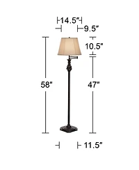 Regency Hill Traditional Swing Arm Floor Lamp 58" Tall Painted Black Bronze Swirl Font Faux Silk Beige Shade for Living Room Reading Office