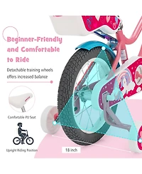 18 Inches Kids Bicycle w/Training Wheels & Basket for Boys Girls Age 5-9 Years
