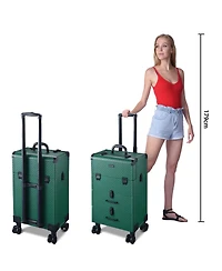 Byootique Rolling Makeup Train Case Cosmetic Organizer Trolley 2 Drawer Lockable