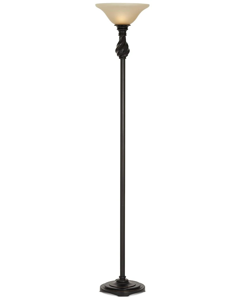 Regency Hill Traditional Torchiere Floor Lamp 70" Tall Hand Applied Black Bronze Swirl Font Amber Glass Shade for Living Room Uplight