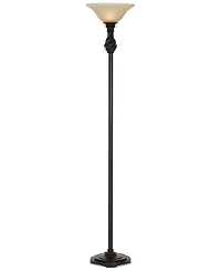Regency Hill Traditional Torchiere Floor Lamp 70" Tall Hand Applied Black Bronze Swirl Font Amber Glass Shade for Living Room Uplight