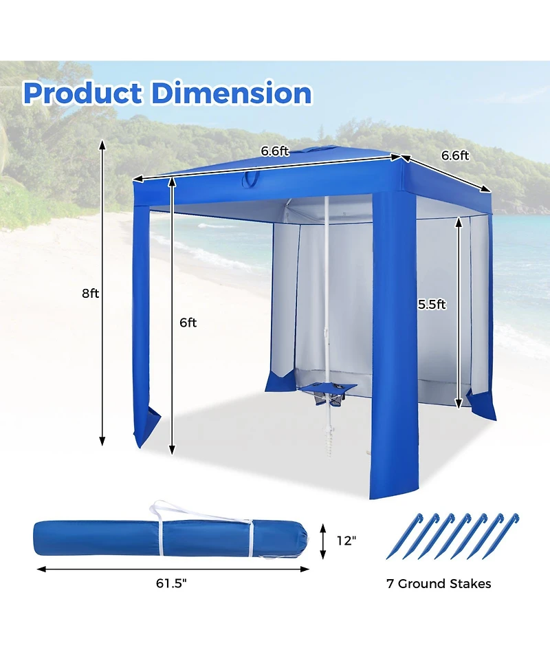 Slickblue Beach Canopy Tent with Detachable Sidewall and Folding Table-Blue
