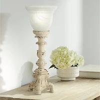 Regency Hill Country Cottage Accent Table Lamp 18 1/4" High French Beige Alabaster Glass Uplight Shade for Living Room Bedroom