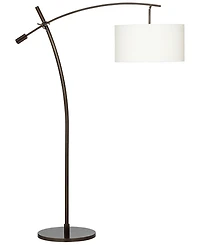 Possini Euro Design Raymond Modern Arc Floor Lamp 69" Tall Bronze Adjustable Boom Arm Off White Linen Drum Shade for Living Room Reading Bedroom