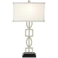 360 Lighting Evan Modern Table Lamps 28 1/2" Tall Set of 2 Brushed Nickel with Usb Charging Port White Rectangular Shade for Bedroom Living Room