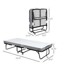 Homcom Folding Bed with 4" Mattress, Portable Foldable Guest Bed with Wheels
