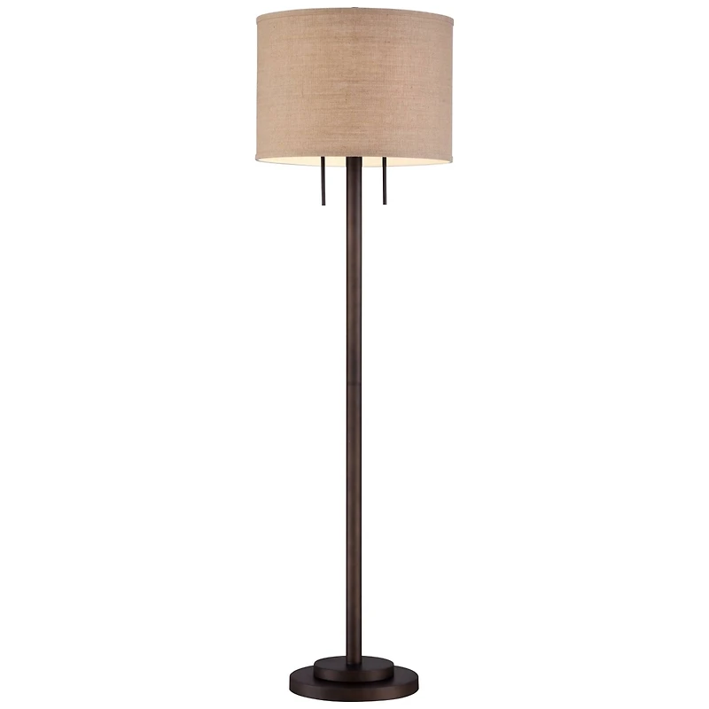 Possini Euro Design Garth Modern Floor Lamp Standing 63 1/2" Tall Oil Rubbed Bronze Burlap Fabric Drum Shade for Living Room Bedroom Office House
