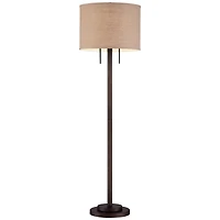 Possini Euro Design Garth Modern Floor Lamp Standing 63 1/2" Tall Oil Rubbed Bronze Burlap Fabric Drum Shade for Living Room Bedroom Office House