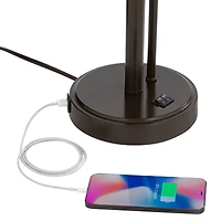 Possini Euro Design Traverse Modern Table Lamps 29" Tall Set of 2 with Usb Charging Port Gooseneck Led Bronze Oatmeal Shade for Bedroom Living Ro
