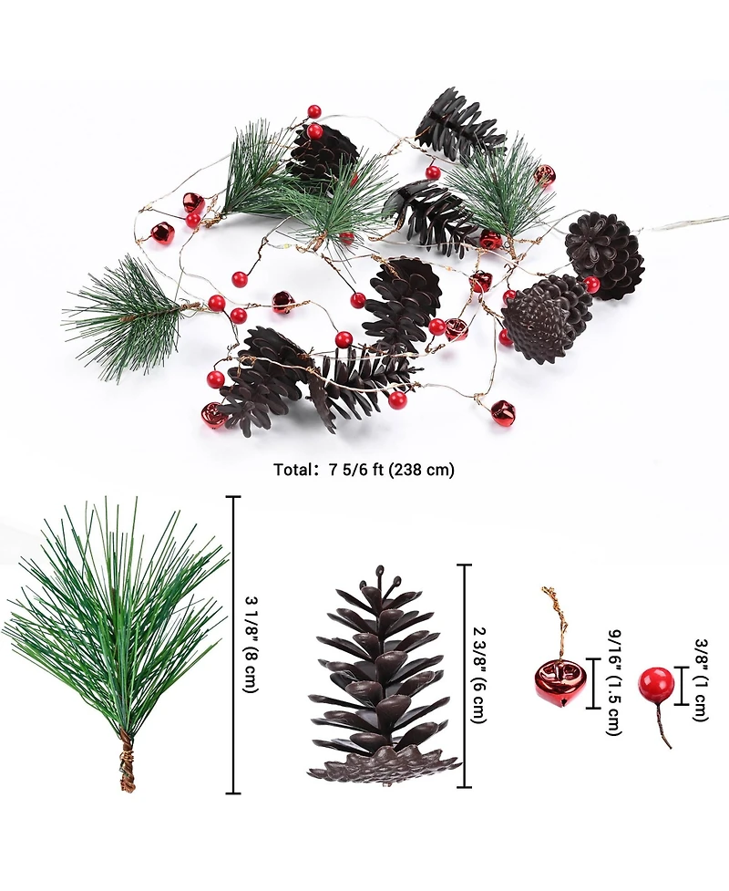 Yescom Christmas Garland with Lights,7.8Ft Battery Operated 20 Pcs Led String Lights with Pine Cone