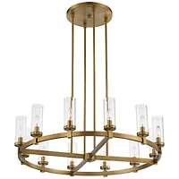 Stiffel Aron Brass Gold Wagon Wheel Chandelier 36" Wide Modern Clear Glass Shade 12-Light Fixture for Dining Room House Foyer Kitchen Island Entr