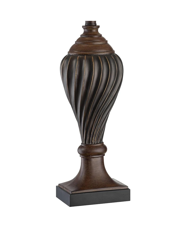Regency Hill Traditional Table Lamp 28.5" Tall Carved Two Tone Brown Urn Shaped Beige Fabric Shade for Living Room Family Bedroom Bedside