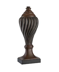 Regency Hill Traditional Table Lamp 28.5" Tall Carved Two Tone Brown Urn Shaped Beige Fabric Shade for Living Room Family Bedroom Bedside