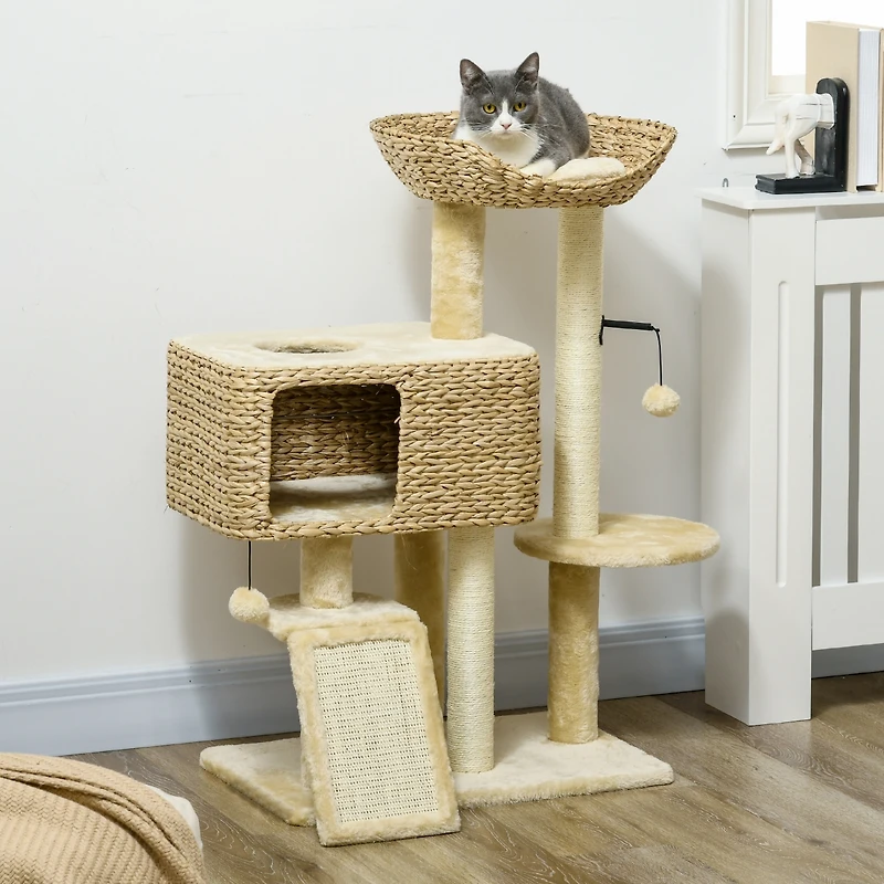 PawHut Cat Tree for Indoor Cats w/ Scratching Posts, Condo Cat Tower,