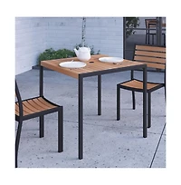 Merrick Lane Faux Teak Outdoor Dining Table With Powder Coated Steel Frame And Umbrella Hole