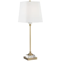 Regency Hill Julia Traditional Buffet Table Lamp 29 1/2" Tall Gold Crystal with Table Top Dimmer Fabric Tapered Drum Shade for Living Room Dining