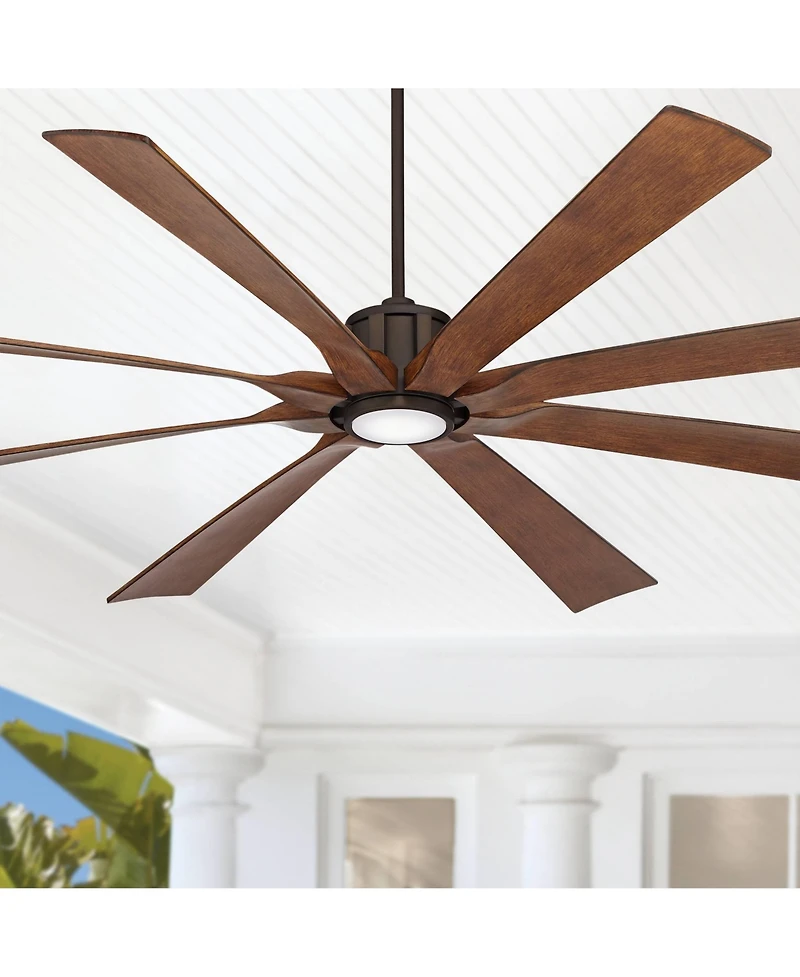 80" Possini Euro Design Defender Modern Indoor Outdoor Ceiling Fan with Dimmable Led Light Remote Oil Rubbed Bronze Koa Damp Rated for Patio Exte