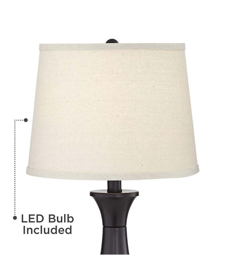 Regency Hill Traditional Table Lamps 25" High Set of 2 with Hotel Style Usb Charging Port Led Bronze Oatmeal Shade Touch On Off for Living Room B