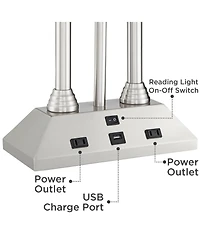 Possini Euro Design Dexter Modern Table Lamp 26" High Brushed Nickel with Usb and Ac Power Outlet in Base Led Reading Light White Shade for Home