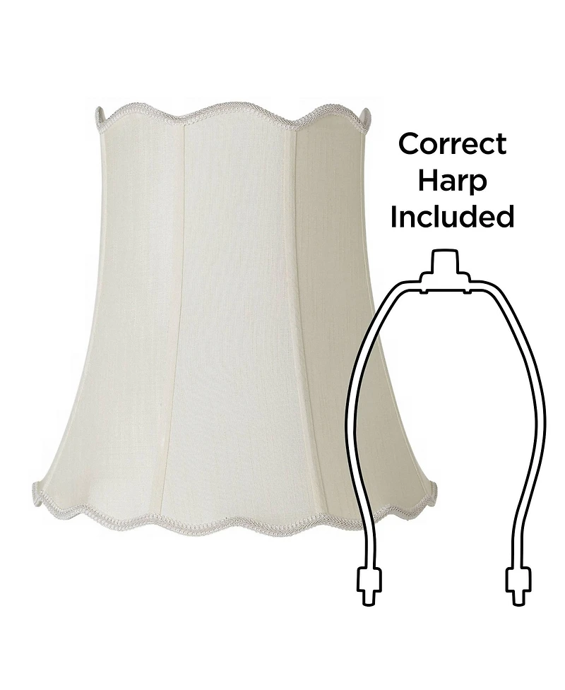 Imperial Shade Creme Large Scallop Bell Lamp Shade 12" Top x 18" Bottom x 18" Slant x 17.5 High (Spider) Replacement with Harp and Fini