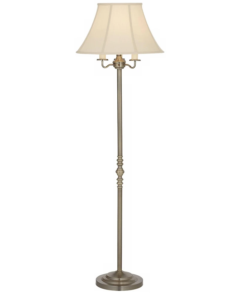 Regency Hill Montebello Vintage Retro Floor Lamp Standing 59" Tall Antique Brass Metal Soft Tan Bell Shade for Living Room Bedroom Office House H