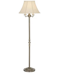 Regency Hill Montebello Vintage Retro Floor Lamp Standing 59" Tall Antique Brass Metal Soft Tan Bell Shade for Living Room Bedroom Office House H