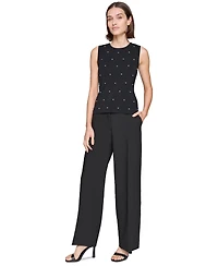 Karl Lagerfeld Women's Round-Neck Faux-Peal Sleeveless Sweater Top