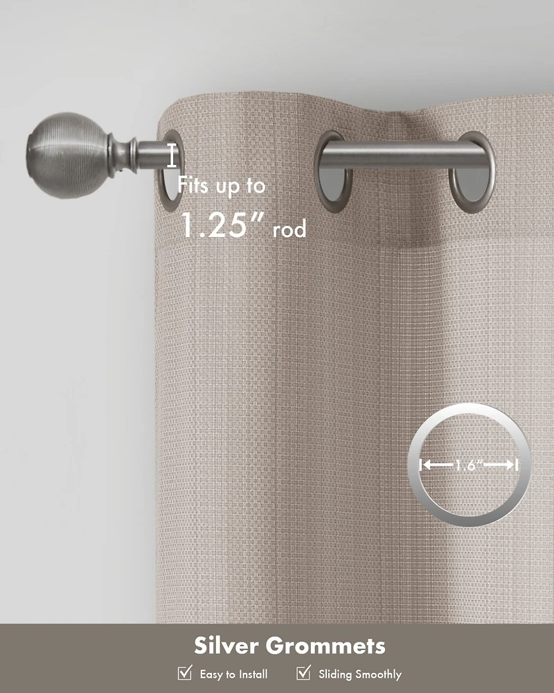 Madison Park Galen Basketweave Room Darkening Curtain panels Pair for bedroom, Silver grommet top fit up to 1.25 inches rod 2 set Living Ro