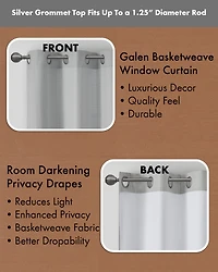 Madison Park Galen Basketweave Room Darkening Curtain panels Pair for bedroom, Silver grommet top fit up to 1.25 inches rod 2 set Living Ro