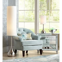 360 Lighting Modern Table Lamp 24.5" High Brushed Steel Droplet White Cylinder Shade for Living Room Family Bedroom Bedside Nightstand