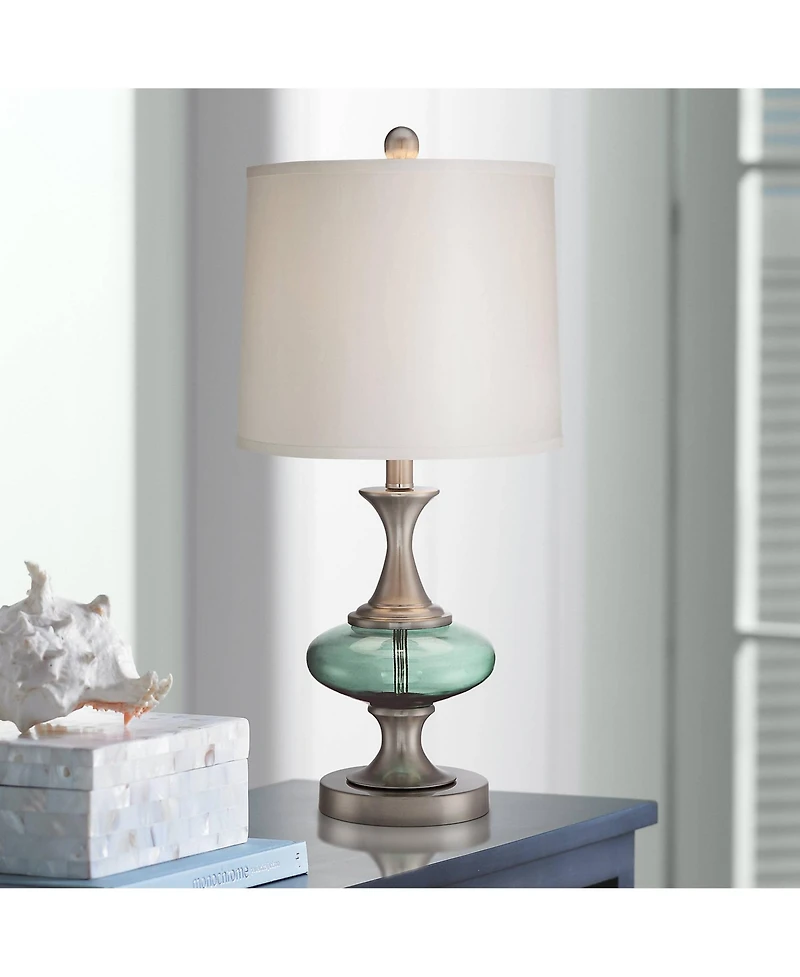 Reiner Modern Accent Table Lamp 23" High Brushed Nickel Blue Green Genie Glass Off White Drum Shade for Bedroom Living Room House Home Bedside Ni