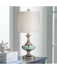 Reiner Modern Accent Table Lamp 23" High Brushed Nickel Blue Green Genie Glass Off White Drum Shade for Bedroom Living Room House Home Bedside Ni