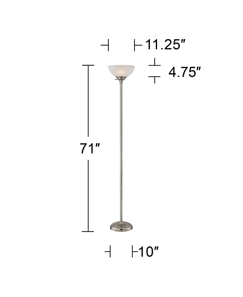 360 Lighting Maddox Modern Torchiere Floor Lamp 71" Tall Satin Nickel Silver Metal Alabaster Glass Shade for Living Room Bedroom Office House Hom