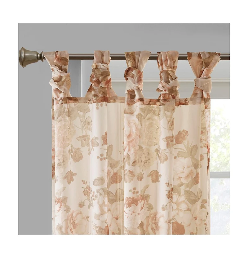 Simone Printed Floral Twist Tab Top Voile Sheer Curtain, 50x84