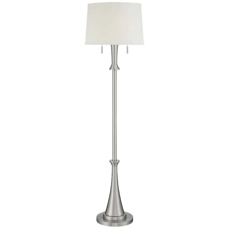 360 Lighting Karl Modern Floor Lamp Standing 63 3/4" Tall Brushed Nickel Metal White Tapered Drum Shade for Living Room House Bedroom Office Fami