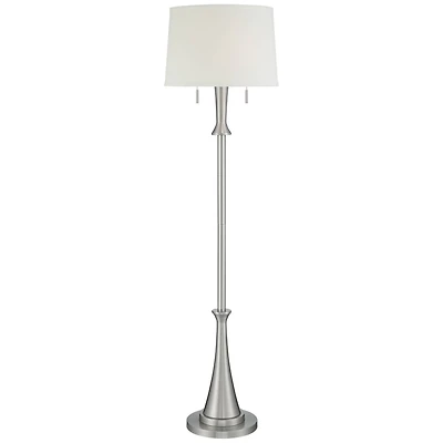 360 Lighting Karl Modern Floor Lamp Standing 63 3/4" Tall Brushed Nickel Metal White Tapered Drum Shade for Living Room House Bedroom Office Fami