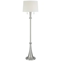 360 Lighting Karl Modern Floor Lamp Standing 63 3/4" Tall Brushed Nickel Metal White Tapered Drum Shade for Living Room House Bedroom Office Fami