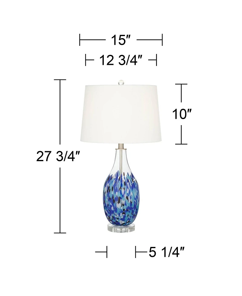 360 Lighting Marnie Modern Coastal Table Lamp 28" Tall Blue Art Glass White Fabric Drum Shade for Bedroom Living Room Bedside Nightstand Office H