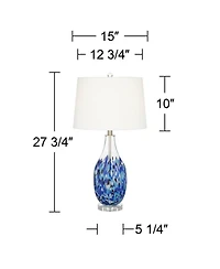 360 Lighting Marnie Modern Coastal Table Lamp 28" Tall Blue Art Glass White Fabric Drum Shade for Bedroom Living Room Bedside Nightstand Office H
