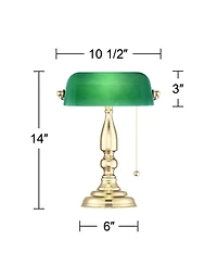 Hammond Traditional Piano Banker Mini Desk Table Lamp 14" High Brass Plating Green Glass Shade for Living Room Bedroom House Bedside Nightstand H