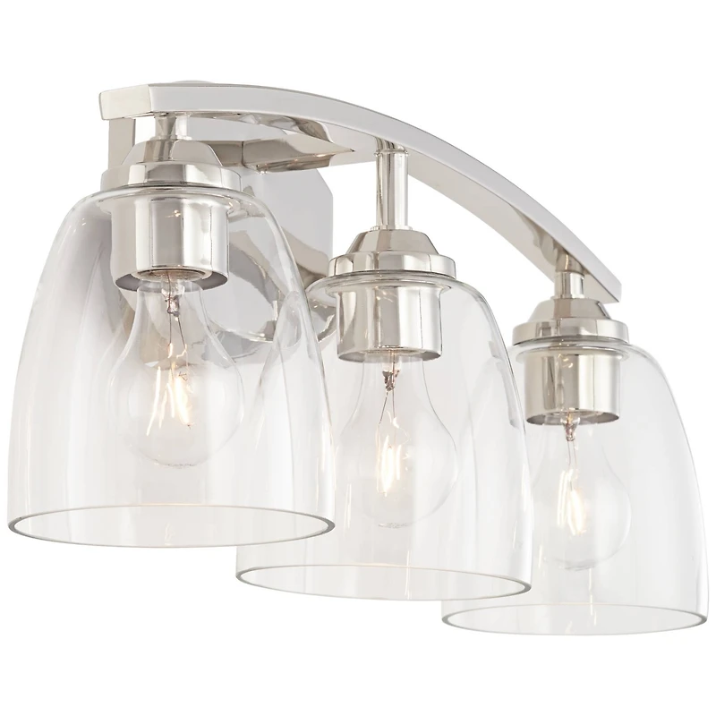 Richter Modern Wall Light Polished Nickel Silver Hardwired 22" 3-Light Fixture Curving Clear Glass Shade for Bedroom Bedside Bathroom Vanity Livi