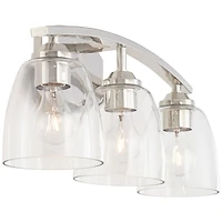 Richter Modern Wall Light Polished Nickel Silver Hardwired 22" 3-Light Fixture Curving Clear Glass Shade for Bedroom Bedside Bathroom Vanity Livi