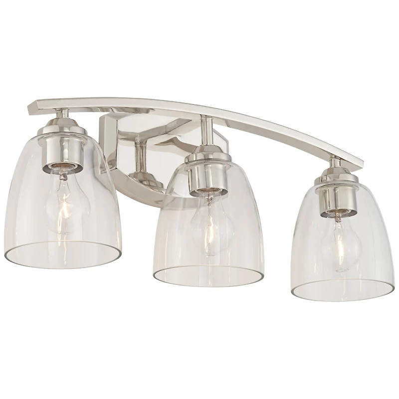Richter Modern Wall Light Polished Nickel Silver Hardwired 22" 3-Light Fixture Curving Clear Glass Shade for Bedroom Bedside Bathroom Vanity Livi