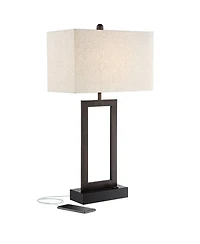 360 Lighting Todd Modern Table Lamp 30" Tall Bronze Rectangular with Usb and Ac Power Outlet in Base Oatmeal Fabric Shade for Living Room Office