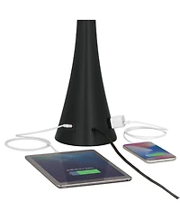 360 Lighting Karl Modern Table Lamps 28 1/4" Tall Set of 2 Black Metal with Usb and Ac Power Outlet in Base Faux Silk Shade for Bedroom House Hom