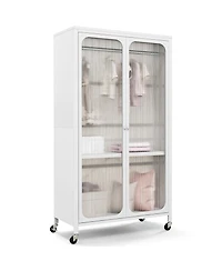 Storage Wardrobe Cabinet Mobile Armoire Closet with Hanging Rod & Adjustable Shelf