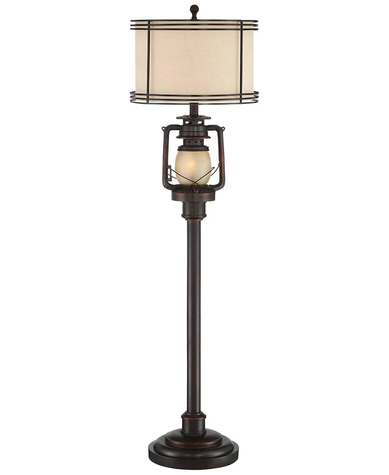 Barnes and Ivy Henson Industrial Floor Lamp 63" Tall Bronze with Led Nightlight Earthy Fabric Drum Shade for Living Room Bedroom Office House Hom