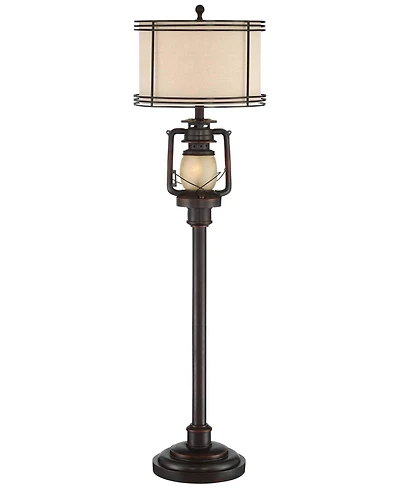 Barnes and Ivy Henson Industrial Floor Lamp 63" Tall Bronze with Led Nightlight Earthy Fabric Drum Shade for Living Room Bedroom Office House Hom