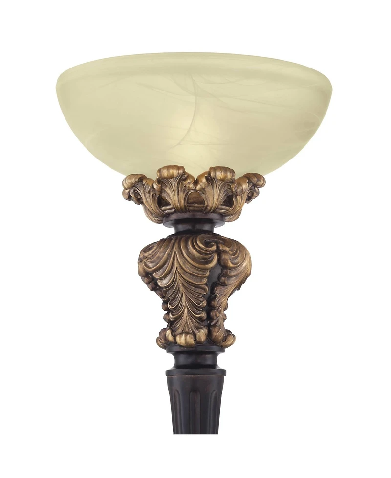Barnes and Ivy Rita Vintage Rustic Torchiere Floor Lamp 75" Tall Acanthus Leaf Carved Wood Frosted Glass Shade for Living Room Bedroom Office Hou