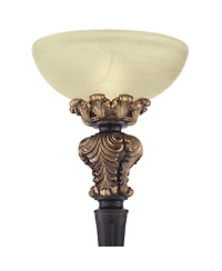 Barnes and Ivy Rita Vintage Rustic Torchiere Floor Lamp 75" Tall Acanthus Leaf Carved Wood Frosted Glass Shade for Living Room Bedroom Office Hou
